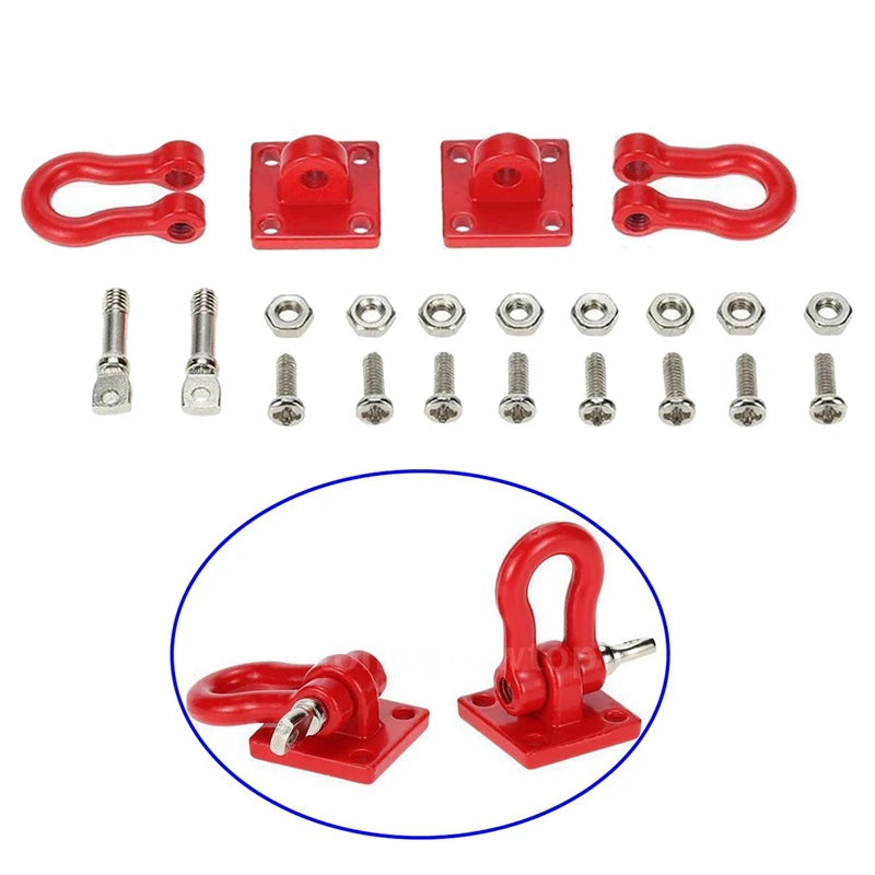 2pcs Metal Climbing Trailer Tow Hook Hooks Buckle, Winch Shackles Accessory For 1/10 Scale RC Crawler Truck D90 SCX10 Red Black