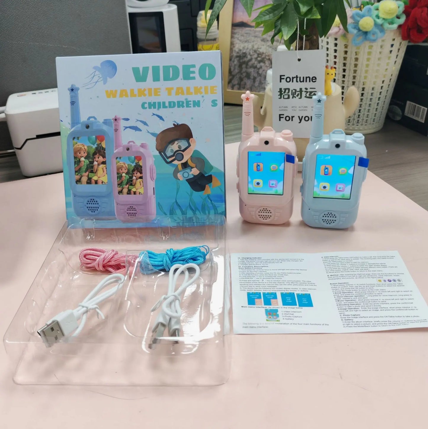 2PC Children's Video Walkie-talkie HD Walkie-talkie USB Charging Indoor Outdoor Entertainment Kids Toys Birthday Gifts Ages 3-12