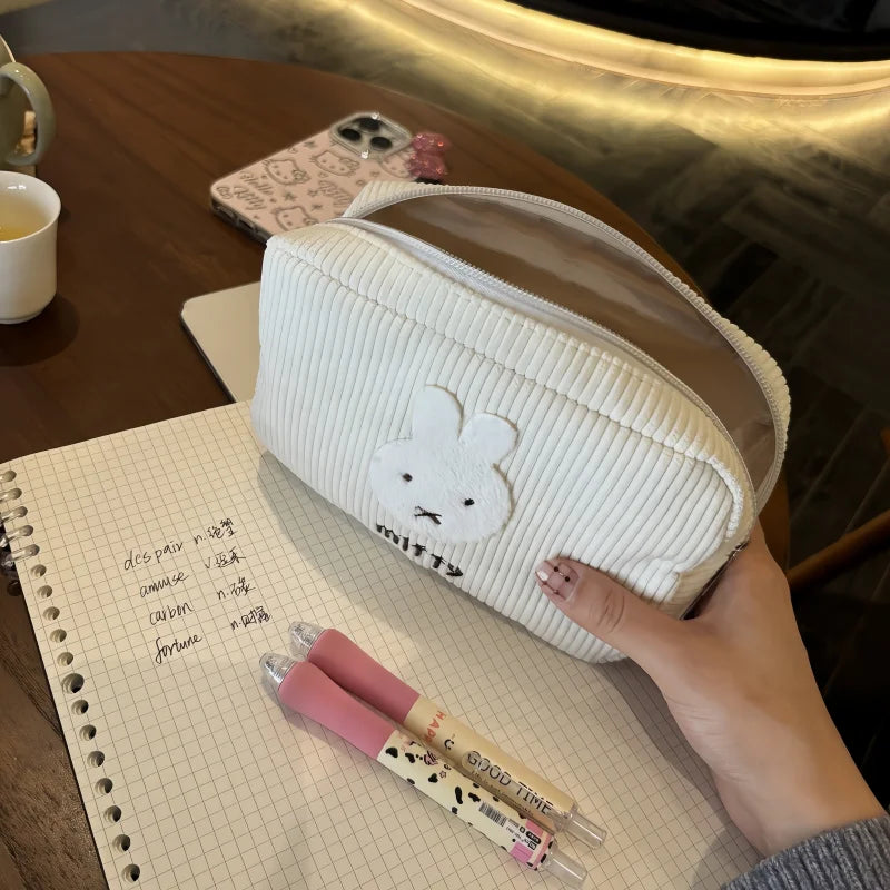 Anime Miffy Corduroy Cosmetic Bag Ins Portable Large-capacity Capacity Handbag Stationery Storage Bag Gift Toys for Girl