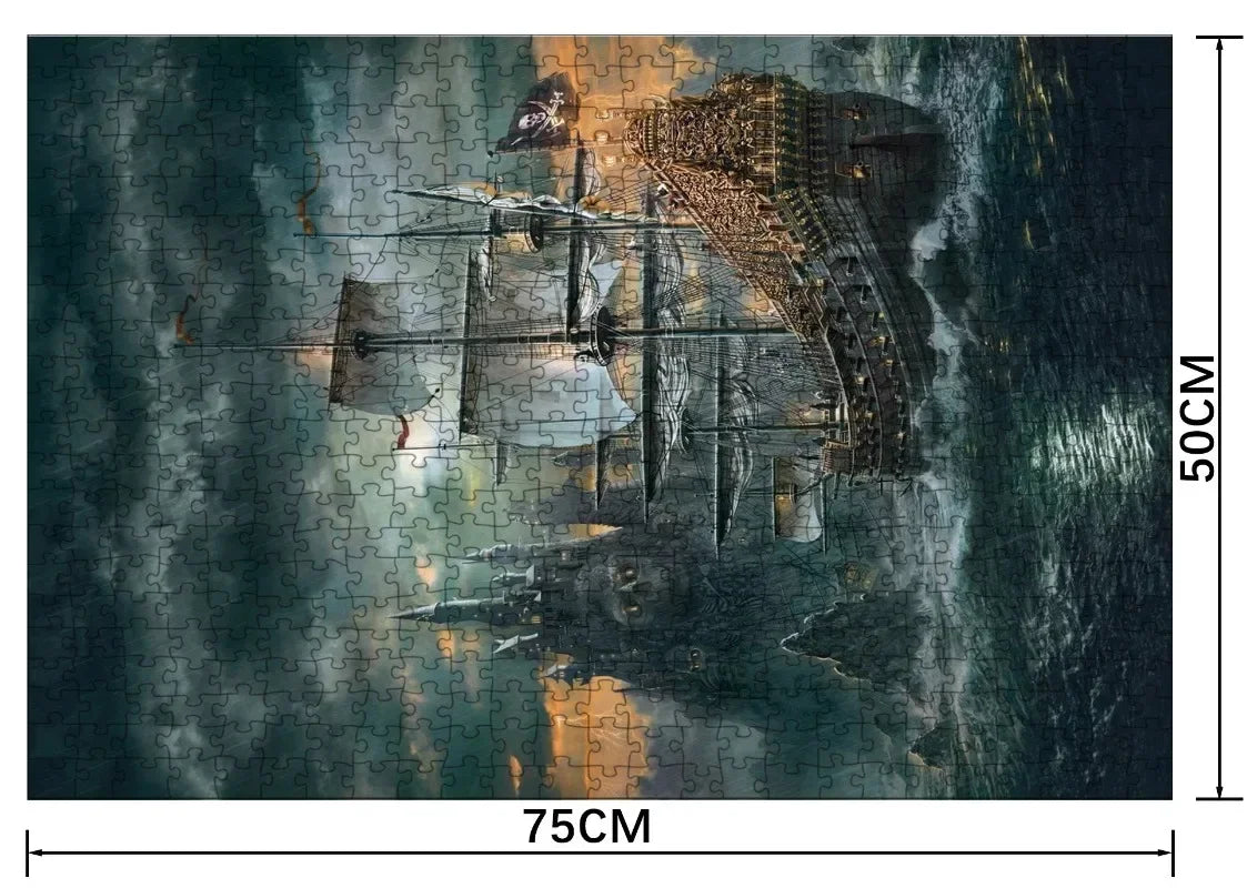 75*50cm Adult 1000pcs Paper Jigsaw Puzzle Pirate Ship Paintings Stress Reducing Difficulty Kids Educational Toys Christmas Gift