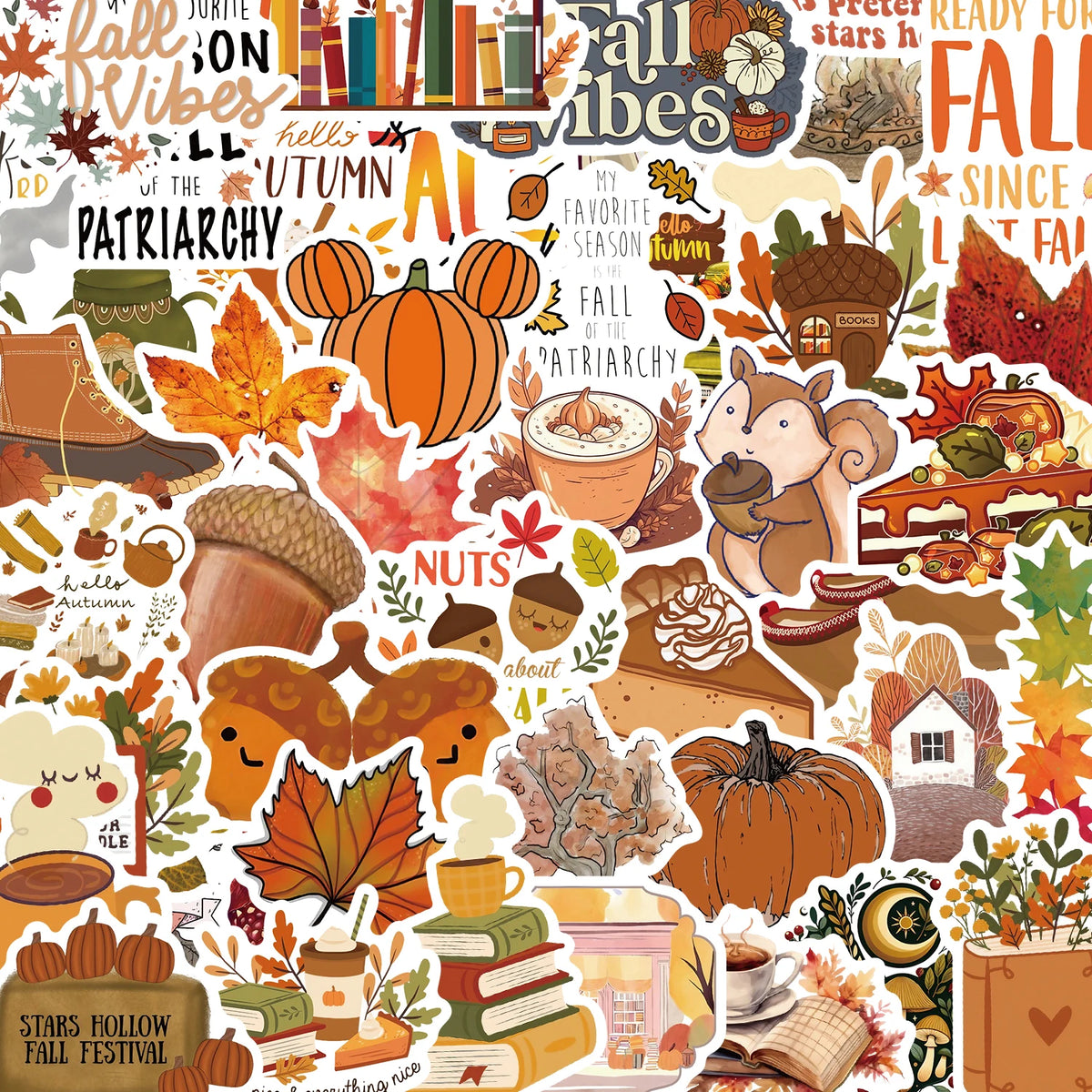 50pcs Autumn Fall Maple Leaves Sticker Travel Suitcase Phone Laptop Luggage Classic Stickers Home Decor Diy