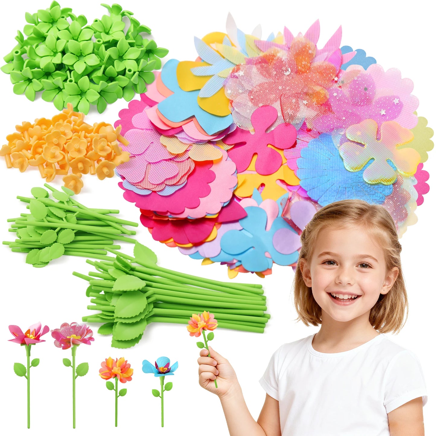 DIY Rose and Butterfly Flowers vase Fabric Flower Bouquet Craft Kit Handmade Girls Toy Birthday Gift Playset decoration