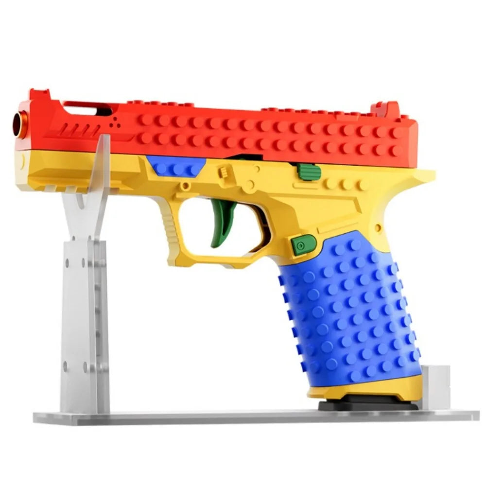 Continuous Firing Building Block Toy Gun Shell Throwing  Airsoft Blowback Empty Hanging Pistol Outdoor CS Weapon for Boys Adult