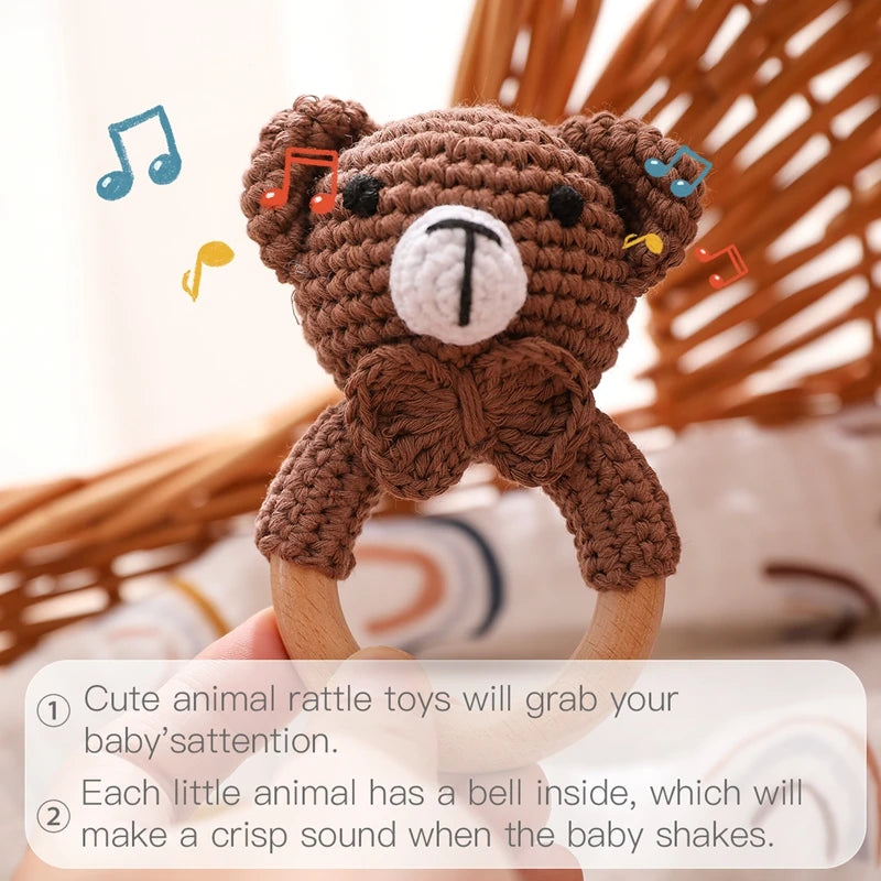 Baby Toys Crochet Animal Rattle Cartoon Music Rattle Toys for Baby Kawaii Teether Rattle Baby Toy 0 12 Months Montessori Toys