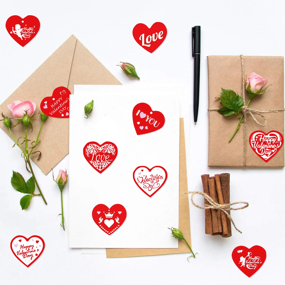 500pcs 520 Love Red Sticker Roll - Cute Cartoon Sealing Labels for Journals & Crafts