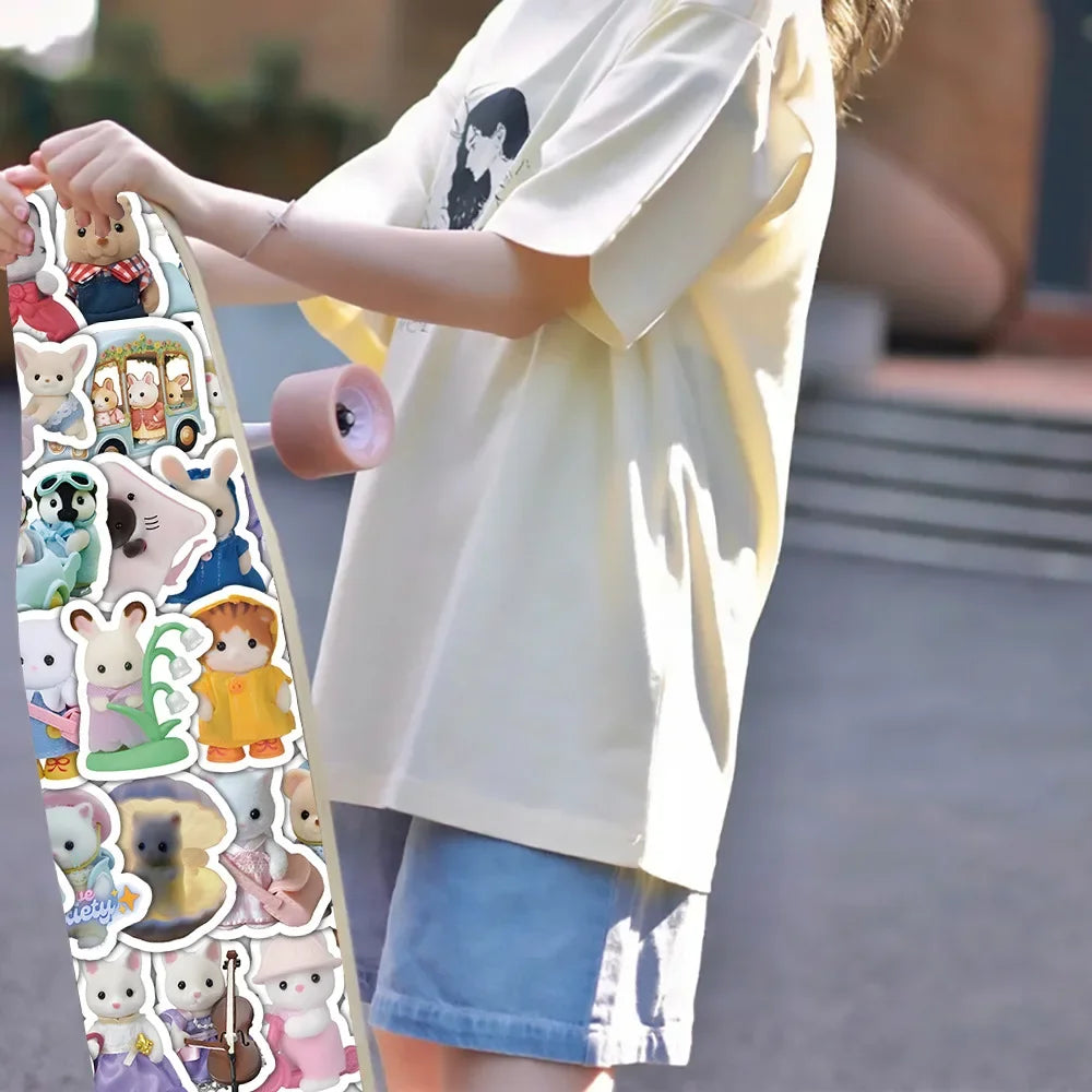 100/200pcs Kawaii Calico Critters Stickers Cute Laptop Scrapbook Graffiti Decals Skateboard Handheld  Aesthetic Sticker Toys