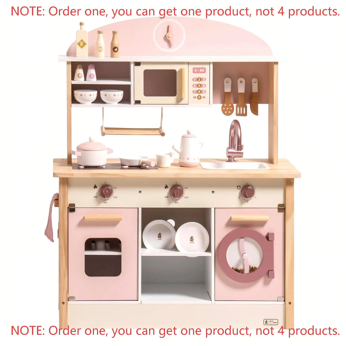Robud Kids Wooden Pink Play Kitchen All in 1 Corner Set Includes Oven Refrigerator Washer Perfect Birthday Gift for Little Chefs