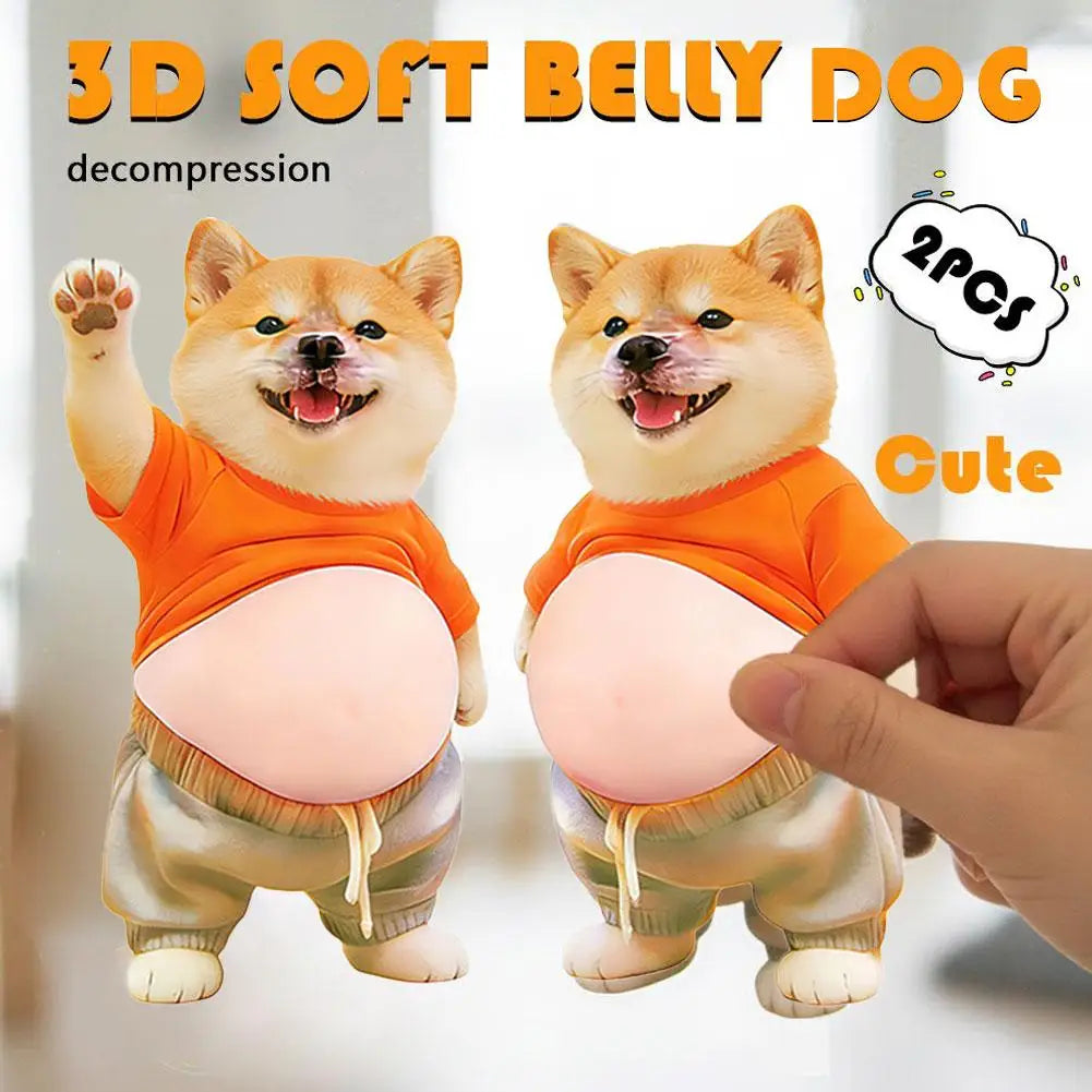 3D Shiba Inu Dog Belly Sticker, Cute Puppy in Orange Outfit with Soft Pink Background, Silicone Self-Adhesive Decal 1PCS