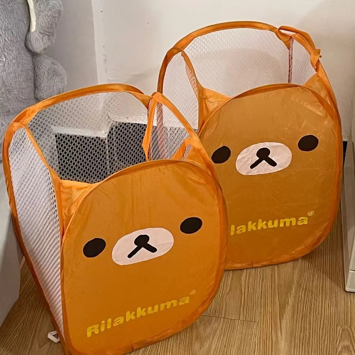 Anime Rilakkumass Mesh Folding Large Capacity Laundry Basket Portable Storage Frame Dormitory Household Laundry Basket Gifts