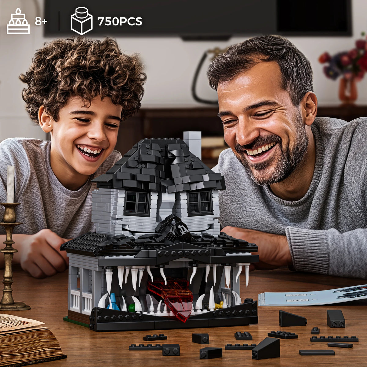 Monster Haunted House Building Blocks Set with Lights Horror Architecture Halloween Decoration Bricks Toys for Kids Adults Gifts