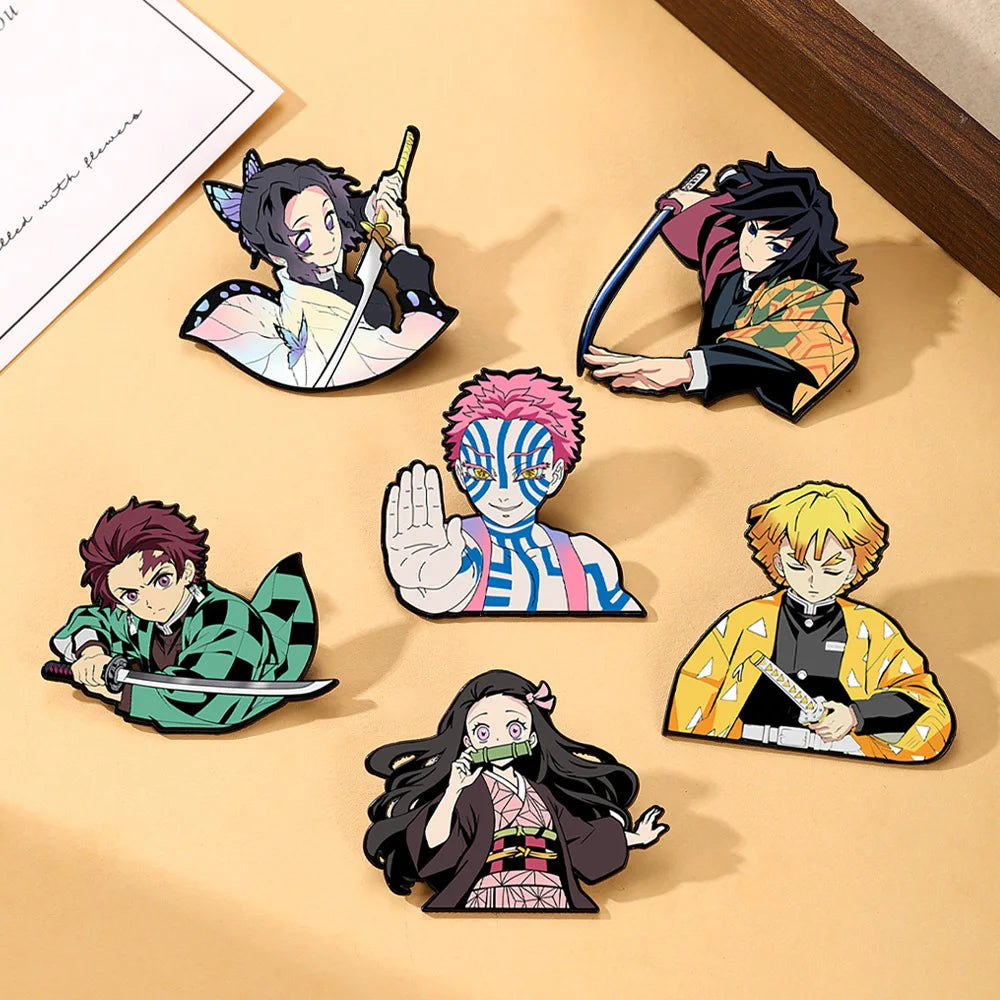 4/8Pcs Anime Demon Slayer Enamel Brooch Pins Kimetsu No Yaiba Character Tanjirou Nezuko Rengoku Metal Lapel Badge Cosplay Gift