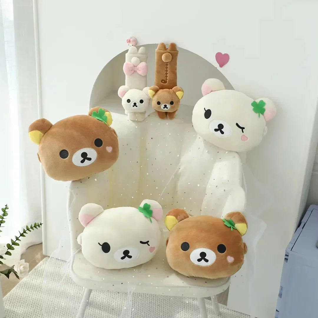 Kawaii Rilakkuma Car Seat Belt Cover Soft Plush Bear Seat Belt Shoulder Pad Japanese Style Cute Car Accessory for Girls Women