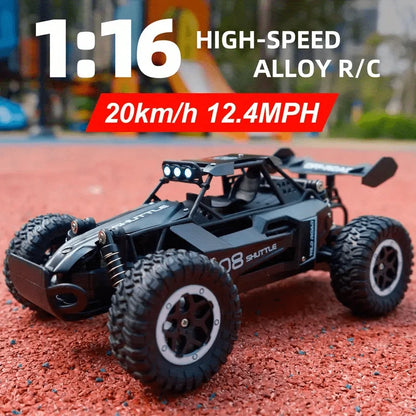 Alloy Remote Control Car, All-Terrain Electric Toy Car, 1:16 Scale Model Car, 2.4GHz R/C Off-Road Vehicle, Top Speed 20 Km/h, with Headlights and Shock Absorbers, Suitable as a Birthday Gift for Boys over 3 Years Old