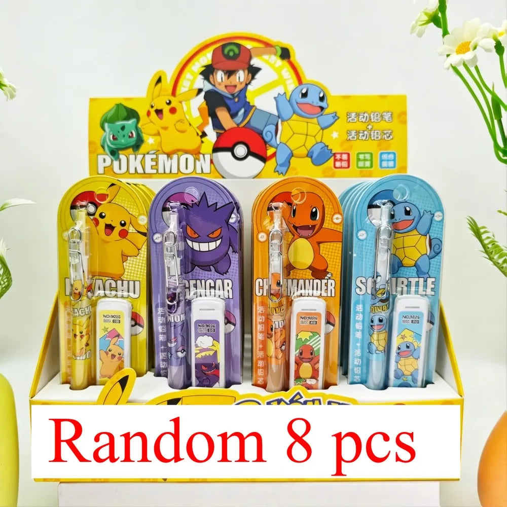 Pokemon Pikachu Mechanical Pencil Set Cartoon Squirtle Psyduck 0.5Mm Drawing Pencils School Office Study Stationery Gifts