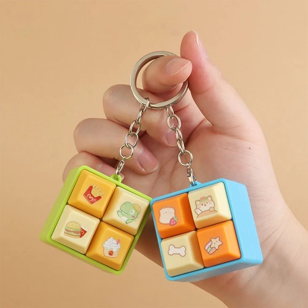 Fun Cartoon Squeeze Music New Unique Four-square Merit Key Button Keychain Couple Car Bag Key Chain & Pendant