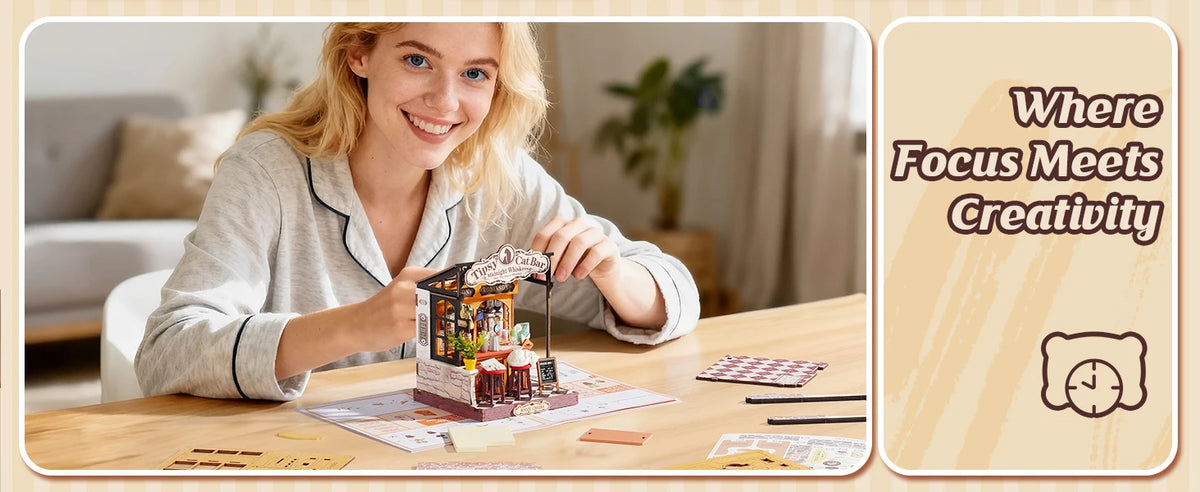 Rolife DIY Miniature House Kit Tipsy Cat Bar Mini Dollhouse Model Building Kit Wooden 3D Puzzle Toys with LED Light for Home Decor Gift for Adults Kids Friends