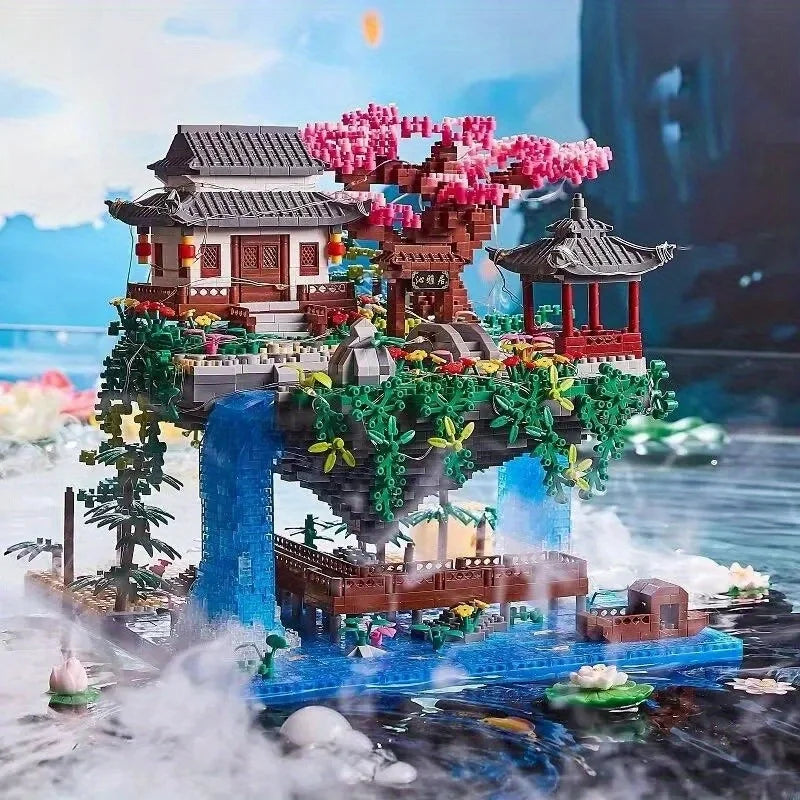 3319PCS Cherry Blossom Building Set, Japanese Architecture Sakura Micro Block Building Set for Adults, Collectible Creative Gift