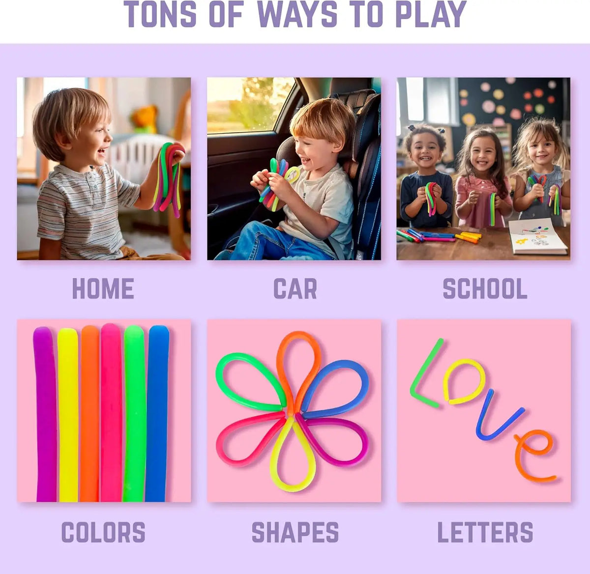 6 Pack Stretchy String Fidgets Sensory Toys Resistance Squeeze Strengthen Arms Noodle Stress Reliever Toys for Kids Adults