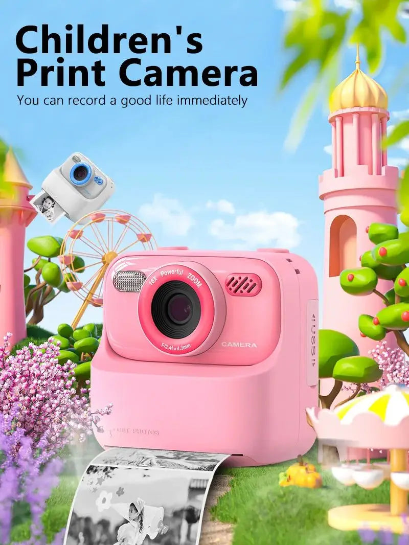 Kids Instant Print Camera Color Auto Photo Output  Cartoon Portable Design Perfect Parent Child Birthday Gift