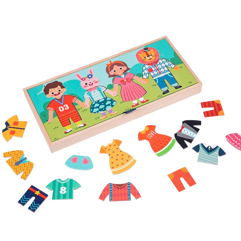 Drying Rack Clothes Dress-Up Jigsaw Puzzle Logical Thinking Matching Sorting Educational Game Wooden Toys Girls