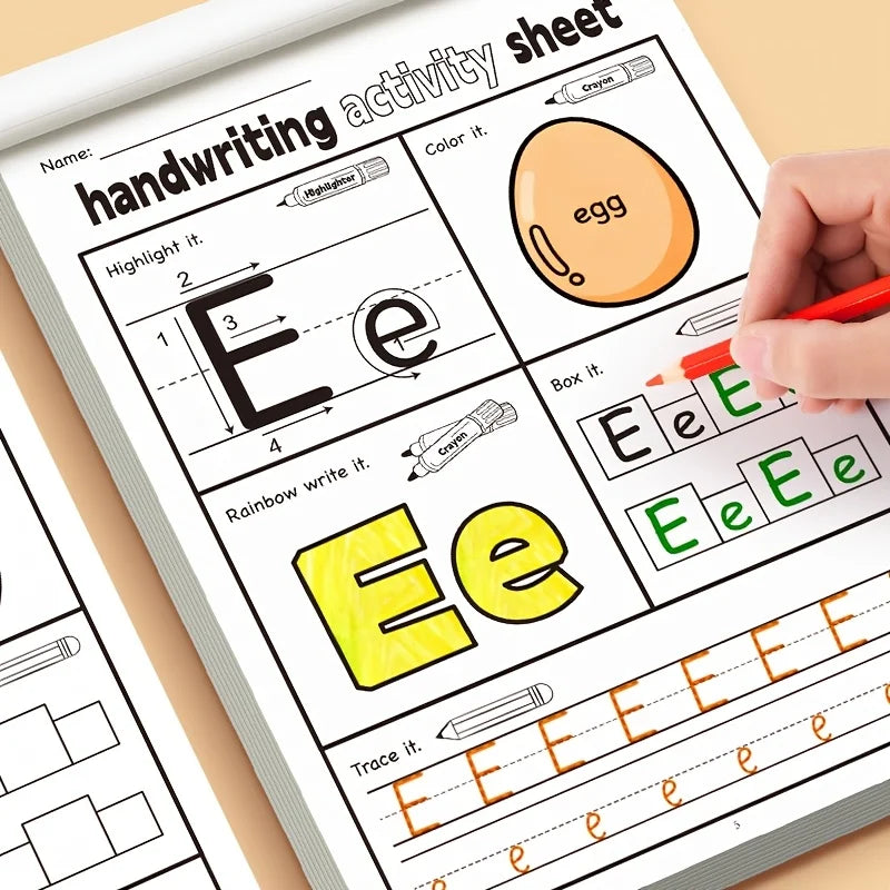 1 Children's Alphabet Practice Book, Handwriting Practice Book for Preschoolers, Alphabet Ability Development for Kindergarten, Fun Cartoon Character Learning Exercises, Mixed-Color Paper Materials, Educational Children's Boo