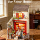 Rolife Wooden 3D Puzzle DIY Miniature House Kit Vienna Bookstore & Aromatic Coffee Cart Model Building Kit with LED Light for Home Decor Gift for Adults Teens