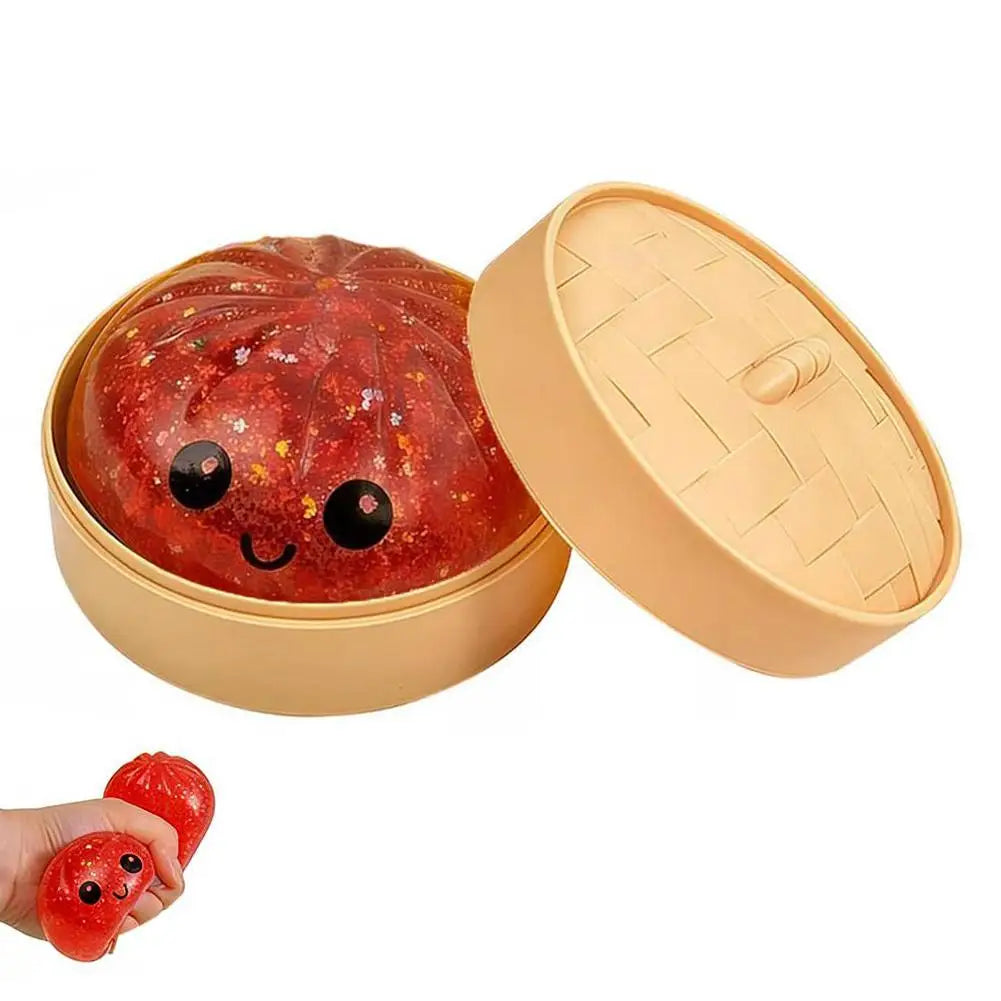 Glitter Dumpling Squishies Toys With Steamer Box Simulated Dough Adult And Child Squeeze Toys For Stress Relief Prank Props