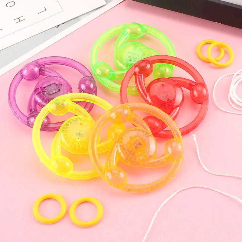 3/6/9pcs New Luminous Hand Pull Luminous Flashing Rope Flywheel Toy Led Light Toy Novelty Flywheel Flash Gyro Gift Toys