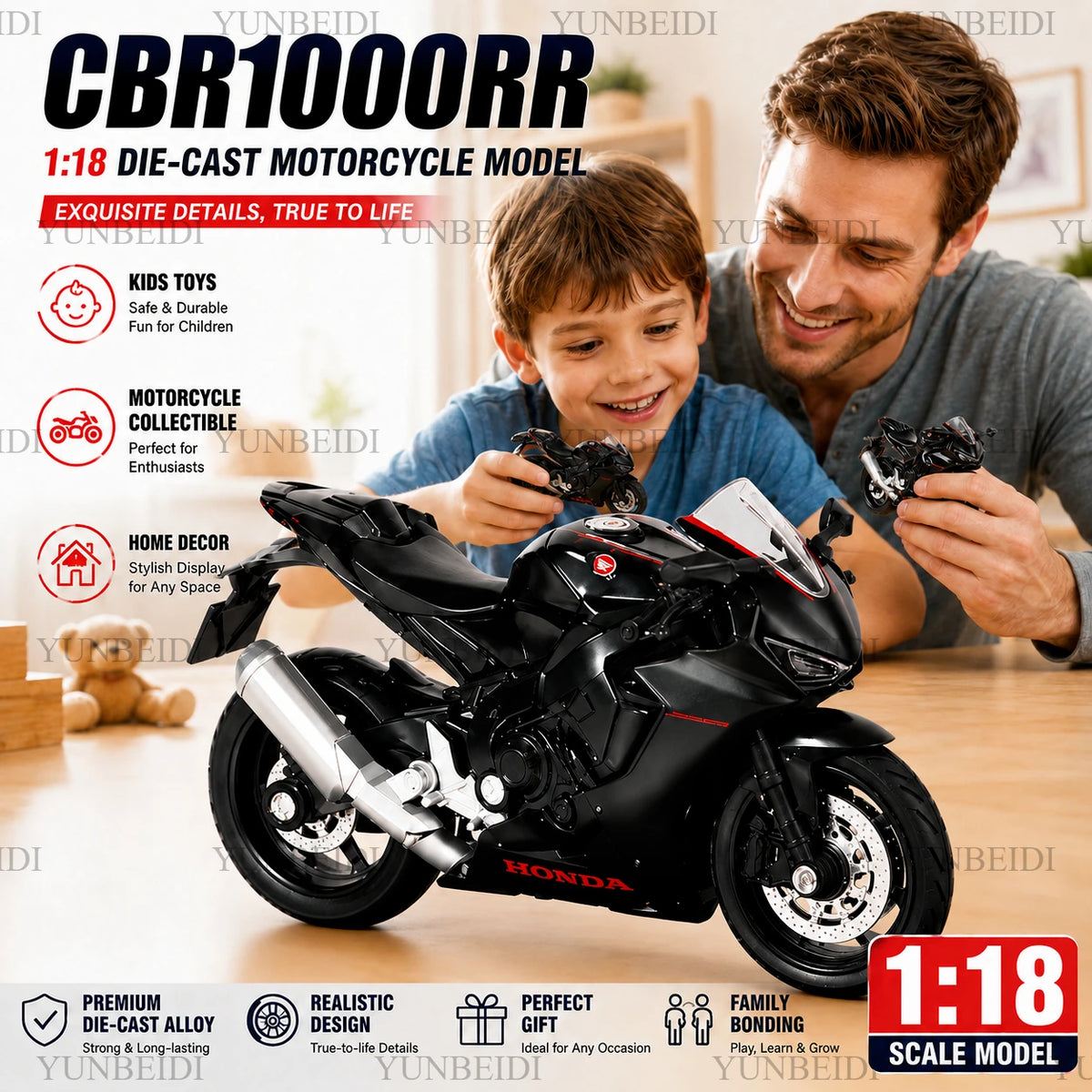 1:18 Scale Mini R1 GSX1000R CBR1000RR, Motorcycle Toy Model Cast Alloy, Vehicle Series, Shock Absorption Design, Children's Gift