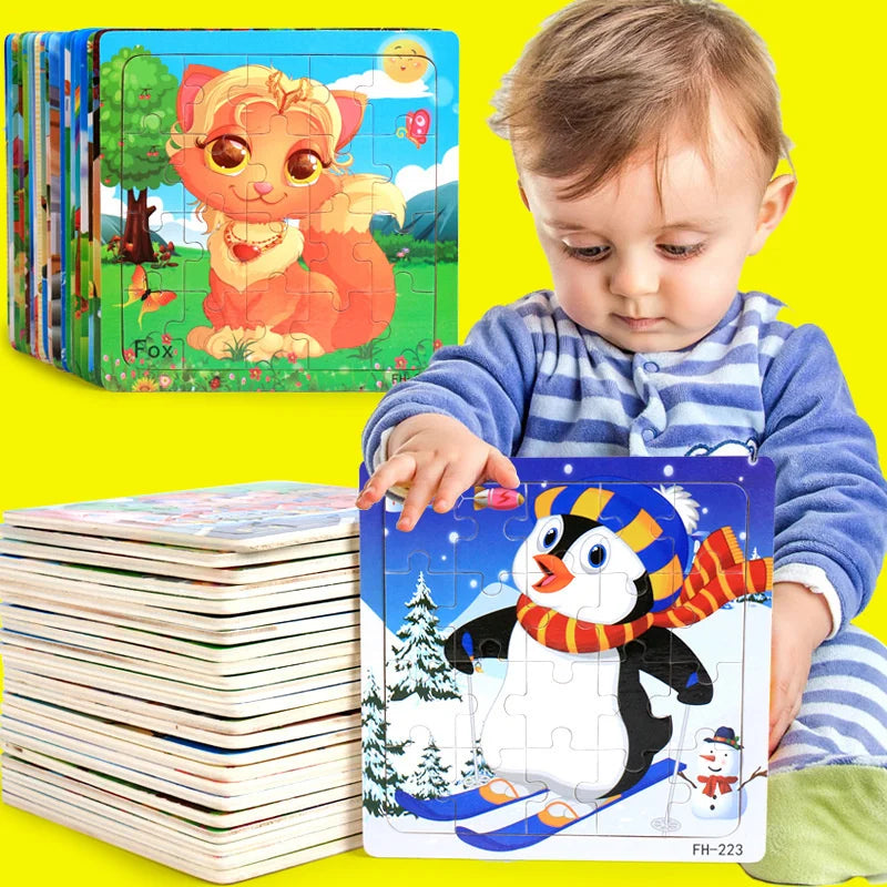 New 20 Piece Wooden 3d Puzzle Cartoon Animal Vehicle Jigsaw Puzzle Montessori Educational Toys For Kids 3-6 Years Old