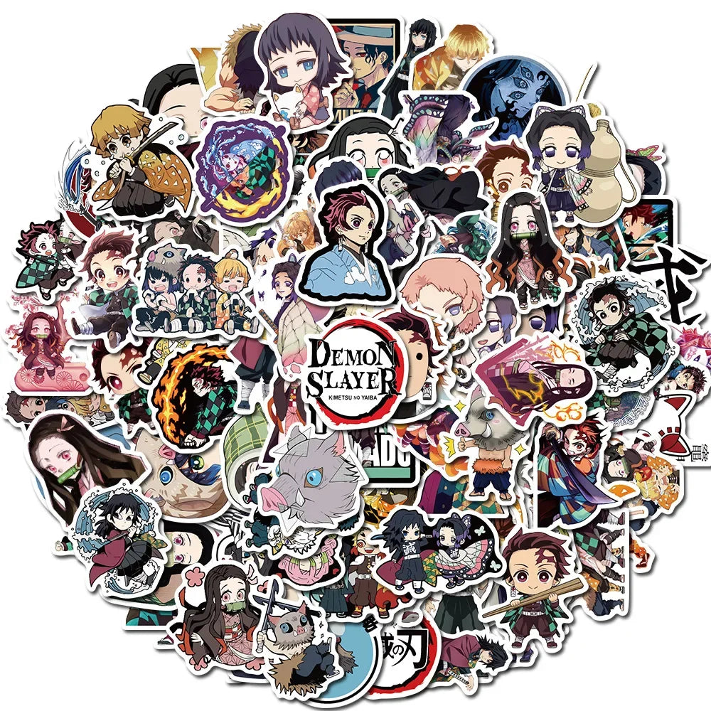 50Pcs Demon Slayer Japanese Anime Stickers Graffiti Skateboard Refrigerator Decorated Notebook Luggage Waterproof Sticker