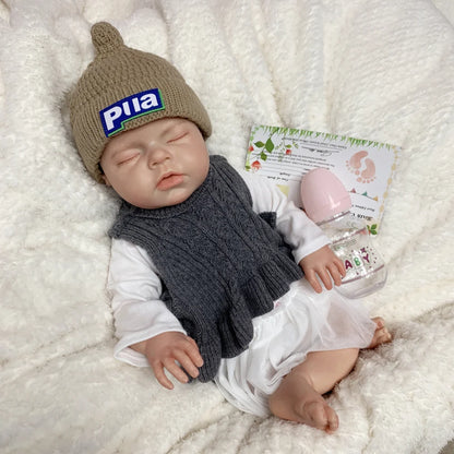 20 Inch Noah Full Body Silicone Reborn Doll Closed Eyes Sleeping Design Hand Painted Waterproof Lifelike Realistic Art Ornament for Holiday Birthday Gifts