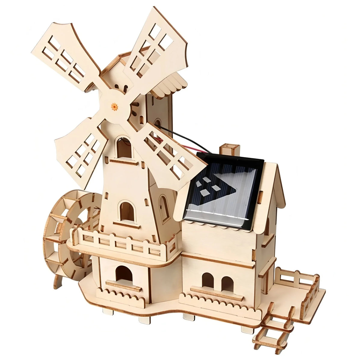 Solar windmill houses, children's DIY handcrafted assembly models, 3D wooden jigsaw puzzles, educational science experiments