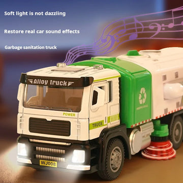1/50 Scale Alloy Electric Vacuum Sweeper Model Sanitation Engineering Vehicle Kids Toy Pull Back Urban Road Cleaning Car Fun