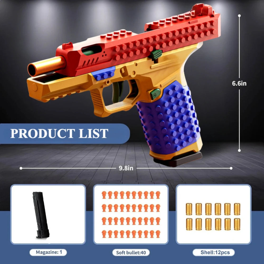 Continuous Firing Building Block Toy Gun Shell Throwing  Airsoft Blowback Empty Hanging Pistol Outdoor CS Weapon for Boys Adult