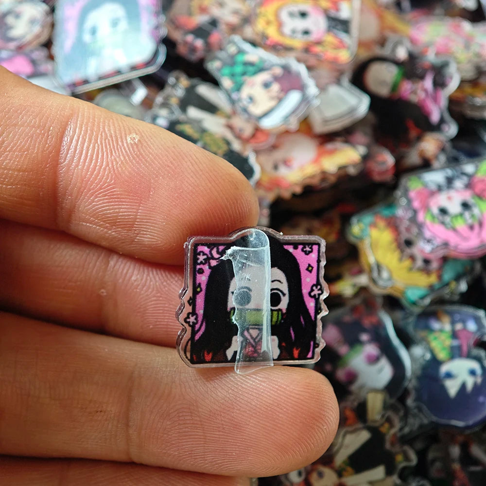 50pcs/set Demon Slayer Anime Resin Accessories Cute Image Laminating Acrylic Cream Glue Phone Case Refrigerator DIY Gift Patch