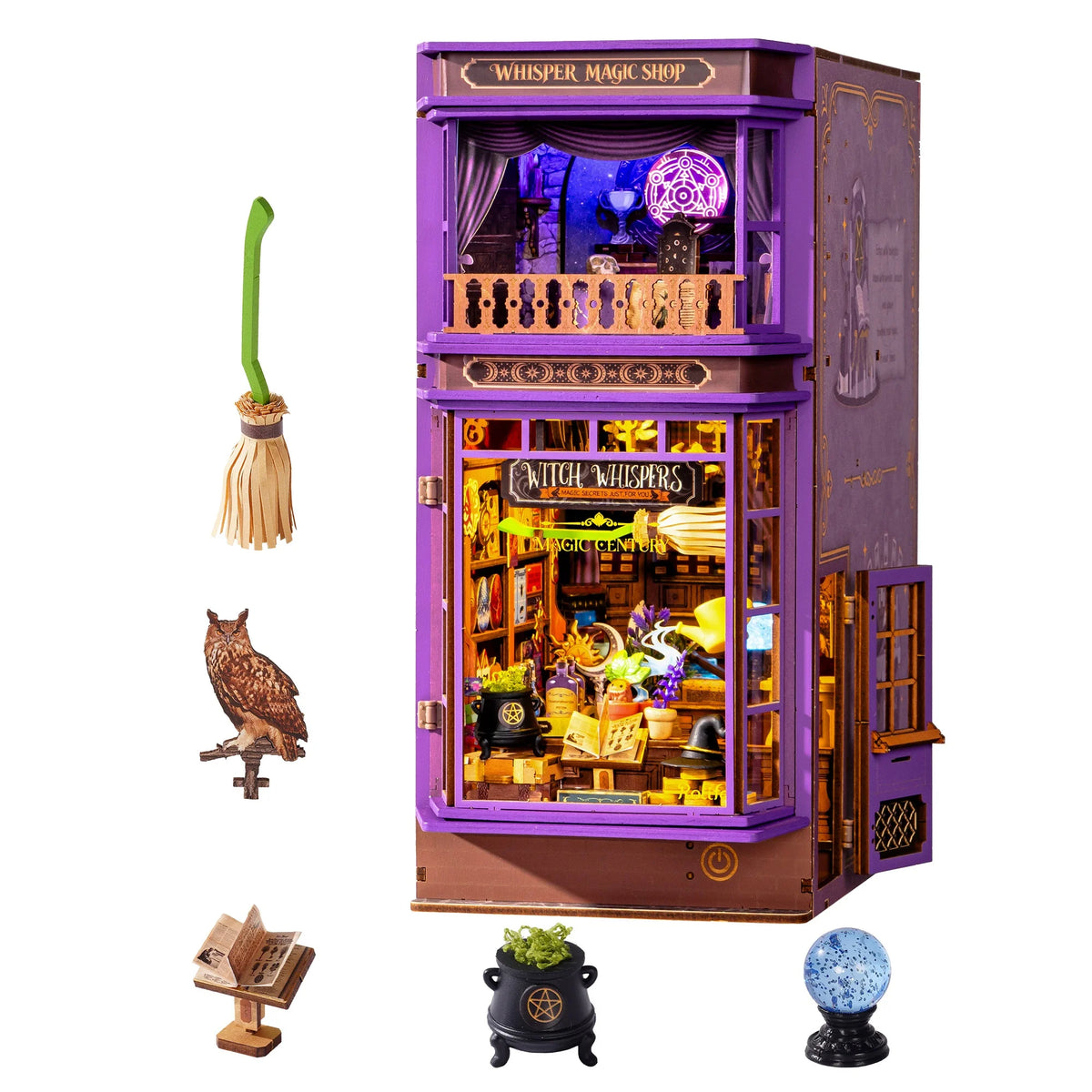 Rolife DIY Book Nook Kit 3D Puzzle Whisper Magic Shop Wooden Bookends with LED Light for Bookshelf Decor Brain Teasers Jigsaw Toys Holiday Gift for Adults