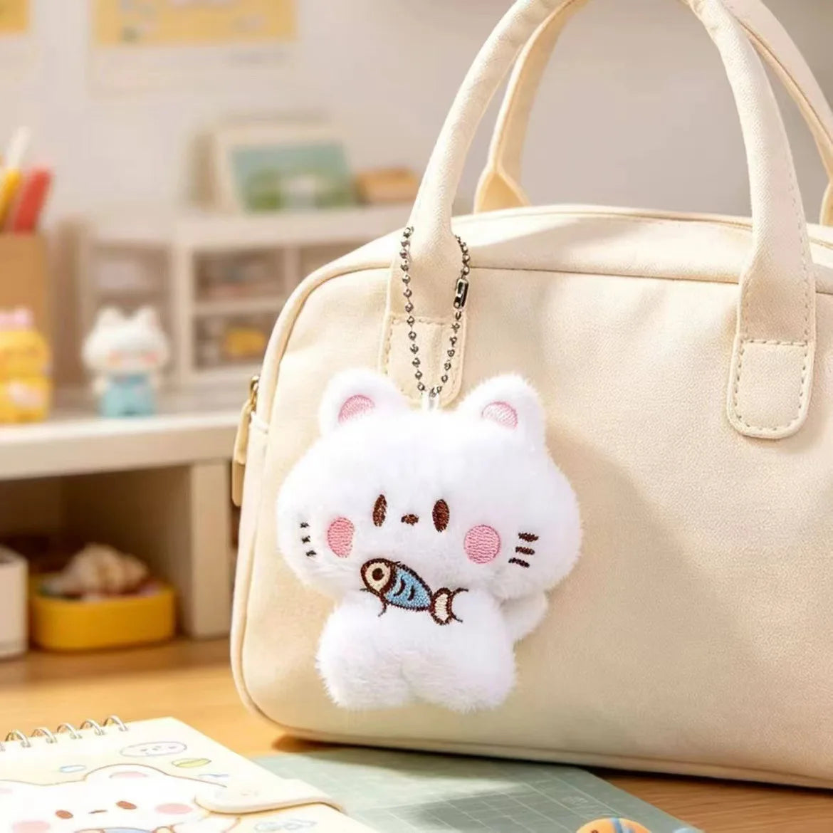 Kawaii Kitten Plush Bag Pendant Mini Cat Plush Doll Cartoon Plush Doll Bag Charms Soft Animal Stuffed Student Gifts