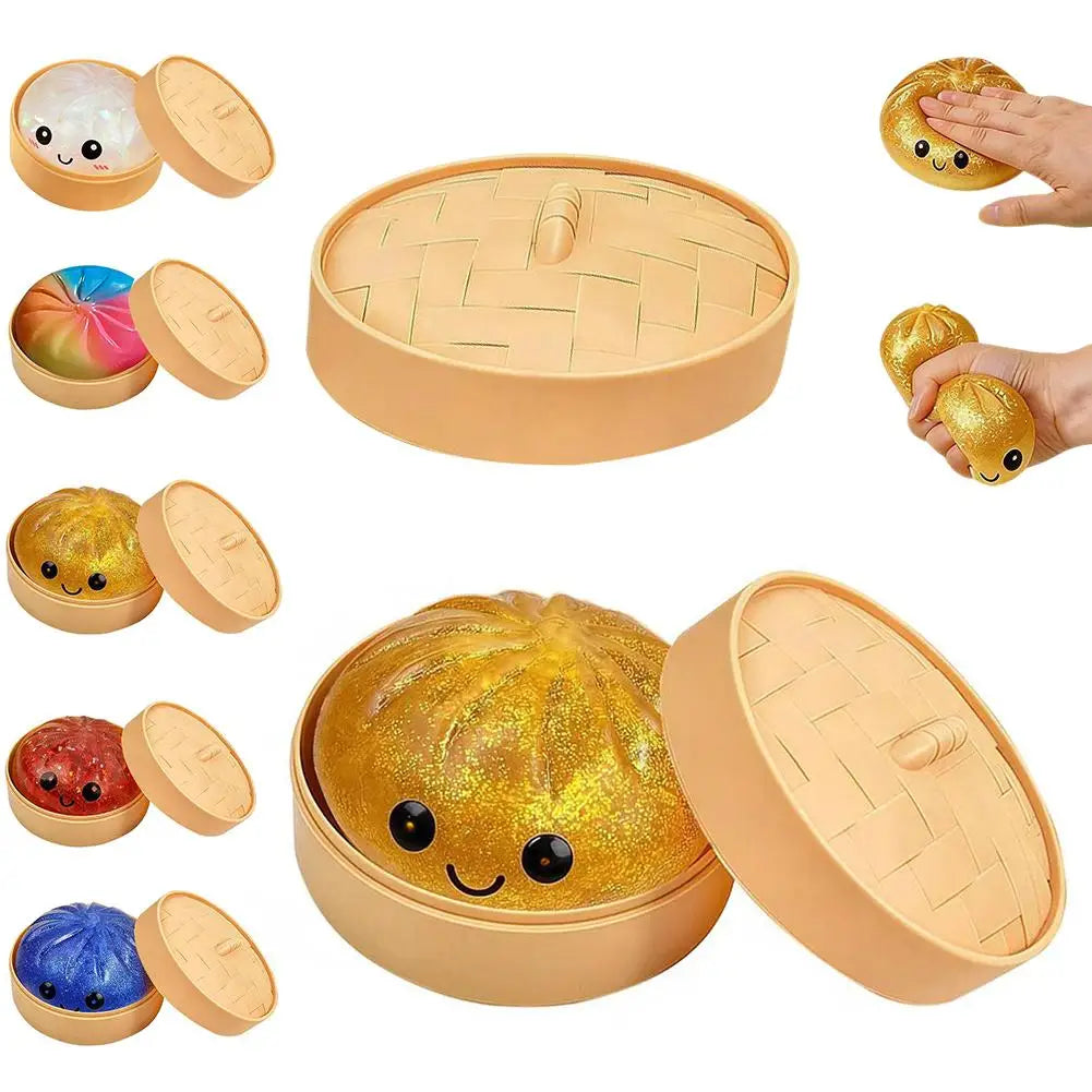 Glitter Dumpling Squishies Toys With Steamer Box Simulated Dough Adult And Child Squeeze Toys For Stress Relief Prank Props
