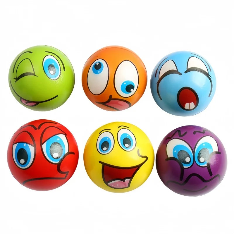 12Pcs Funny Sponge Pressure Expression Soft Ball Squeeze Funny Expression PU Foam Soothing Toy Wrist Action Sport Toy Ball