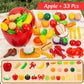 Cutting Play Food Toy for Kids Kitchen Pretend Fruit &Vegetables Accessories with Shopping Storage Basket Toy for Toddler Gift