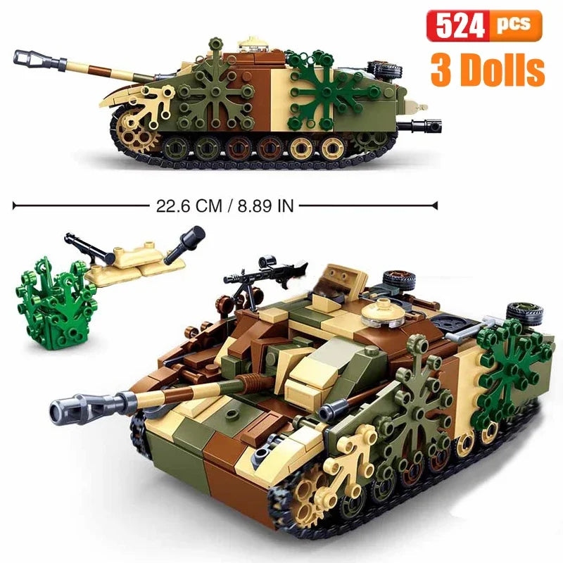 SLuban MOC WW2 Series Normandy Landing P-51 Mustang Fighte Building Blocks Higgins Landing Craft Modle Bricks Tank Toys For Kids