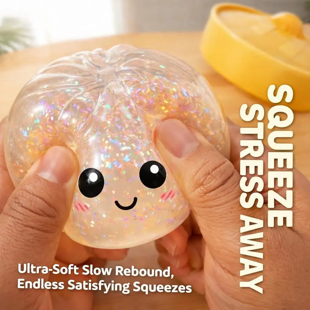 Large Dumpling Stress Ball with Steamer Colorful Squishy Bun Sensory Toy for Anxiety Relief, Squeeze Dough Ball for Adults&Kids