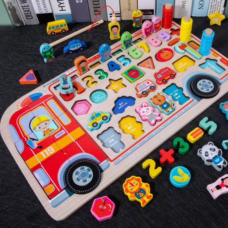 Montessori Wooden Toys Kids Busy Board Animal Math Fishing Numbers Matching Digital Shape Educational Toys For Children Gifts