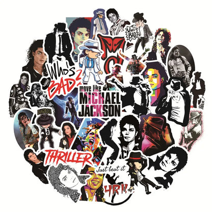 Michael Jackson Rock Star Graffiti Stickers 50Pcs, Waterproof DIY Decoration Decals For Luggage Bottle Fridge Notebook Computer