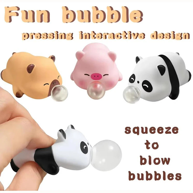 Funny Bubble Blow Squishy Toy Pop Out Squeeze Toys Cartoon Animal Panda Capybara Squishies Stress Relief Fidget Toy Party Gift