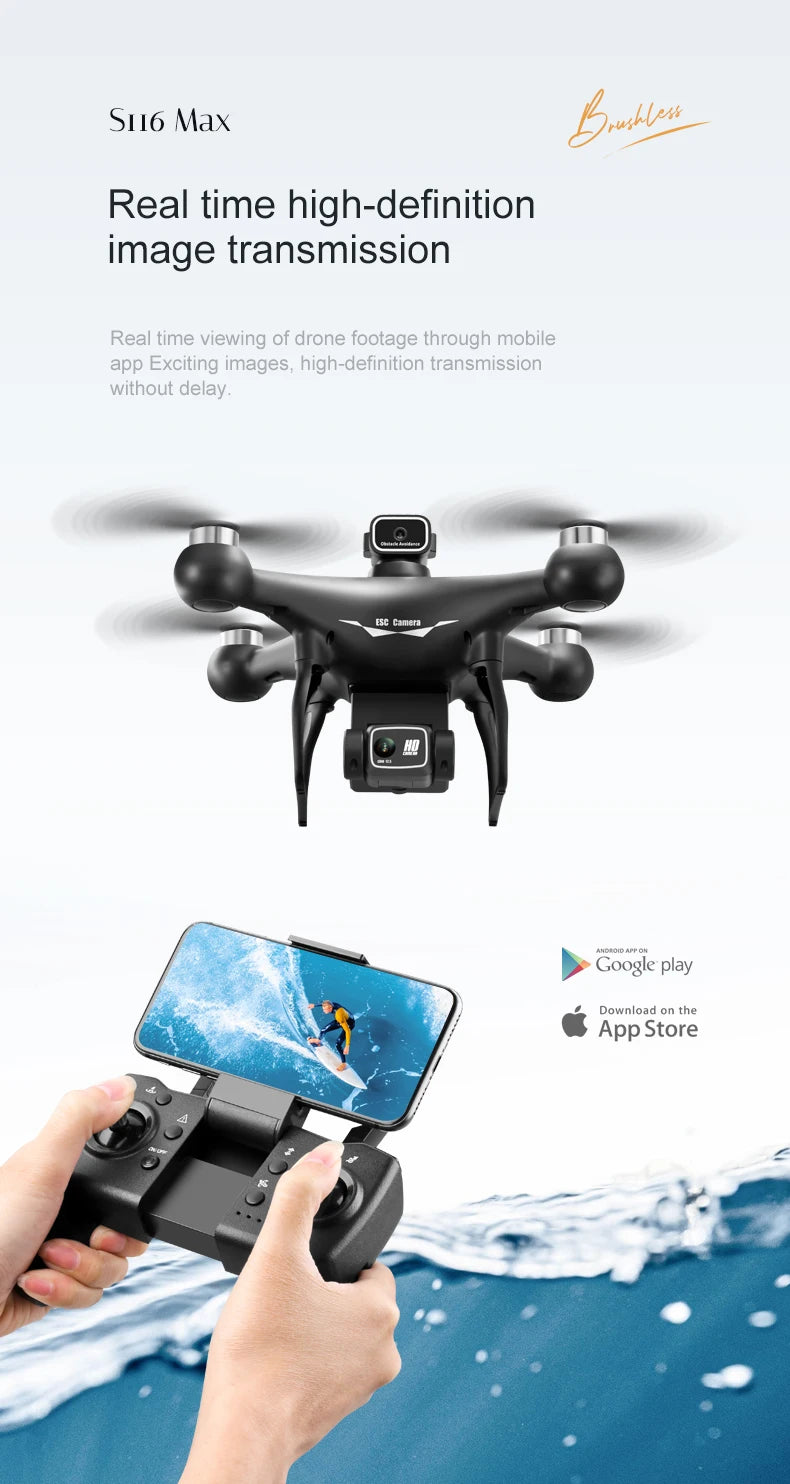 2026 Newest S116 MAX Brushless RC Drone with Dual Camera, WiFi FPV, Optical Flow Positioning, 360 Obstacle Avoidance, One Key Takeoff Landing, Altitude Hold, Foldable, Carry Bag Included, Long Flight Time, Gift for Adults