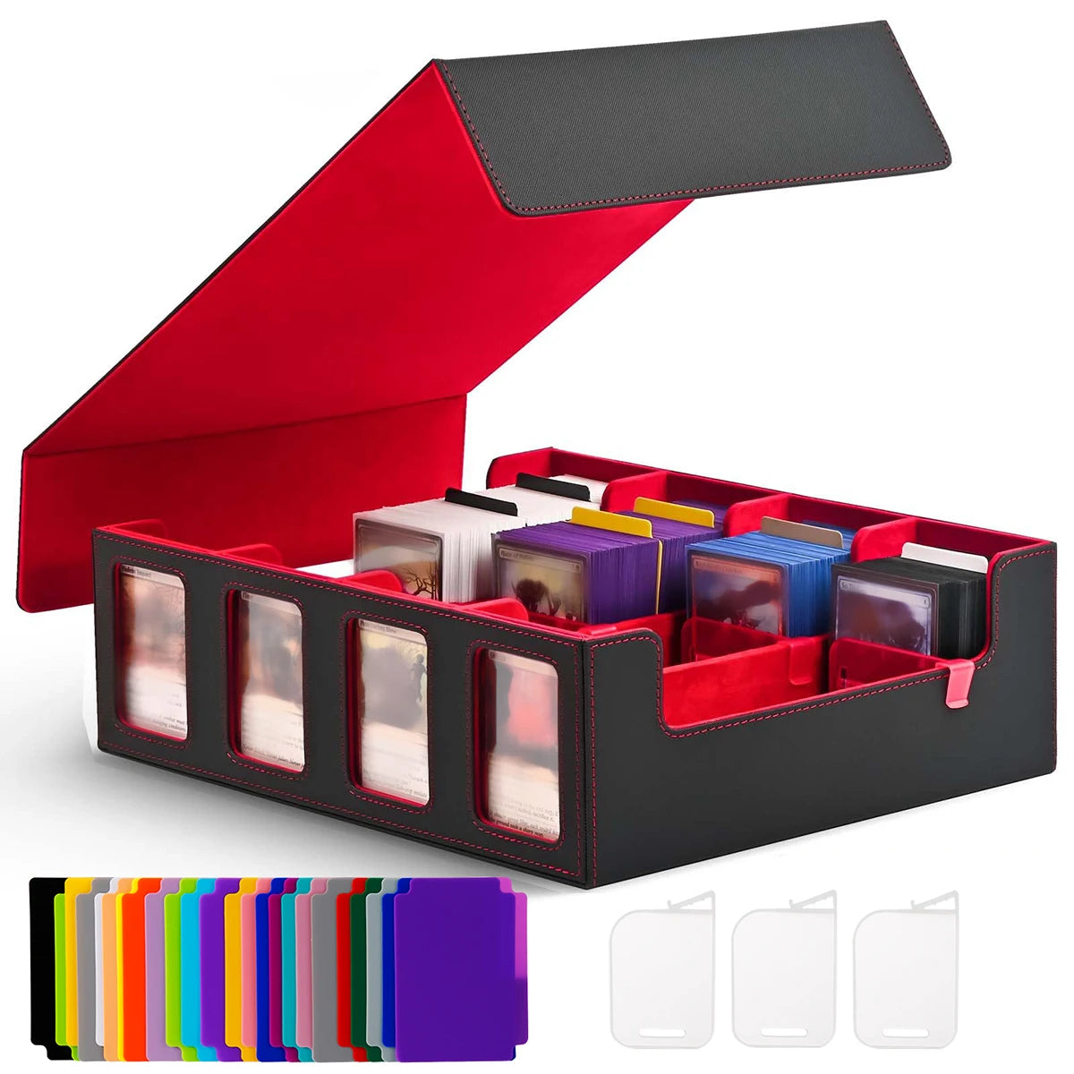 Card Storage Box, Holds 2400+ Single Sleeved Cards, Includes 4 Card Stoppers and 24 Card Dividers, Suitable for TCG Trading Card