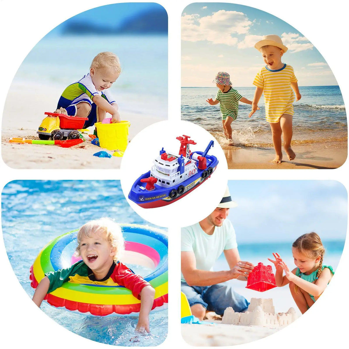 Kids Electric Marine Rescue Boat Toy Fire Fighting Bath Toy with Light Music and Water Spray, Floating Ship for Pool & Tub