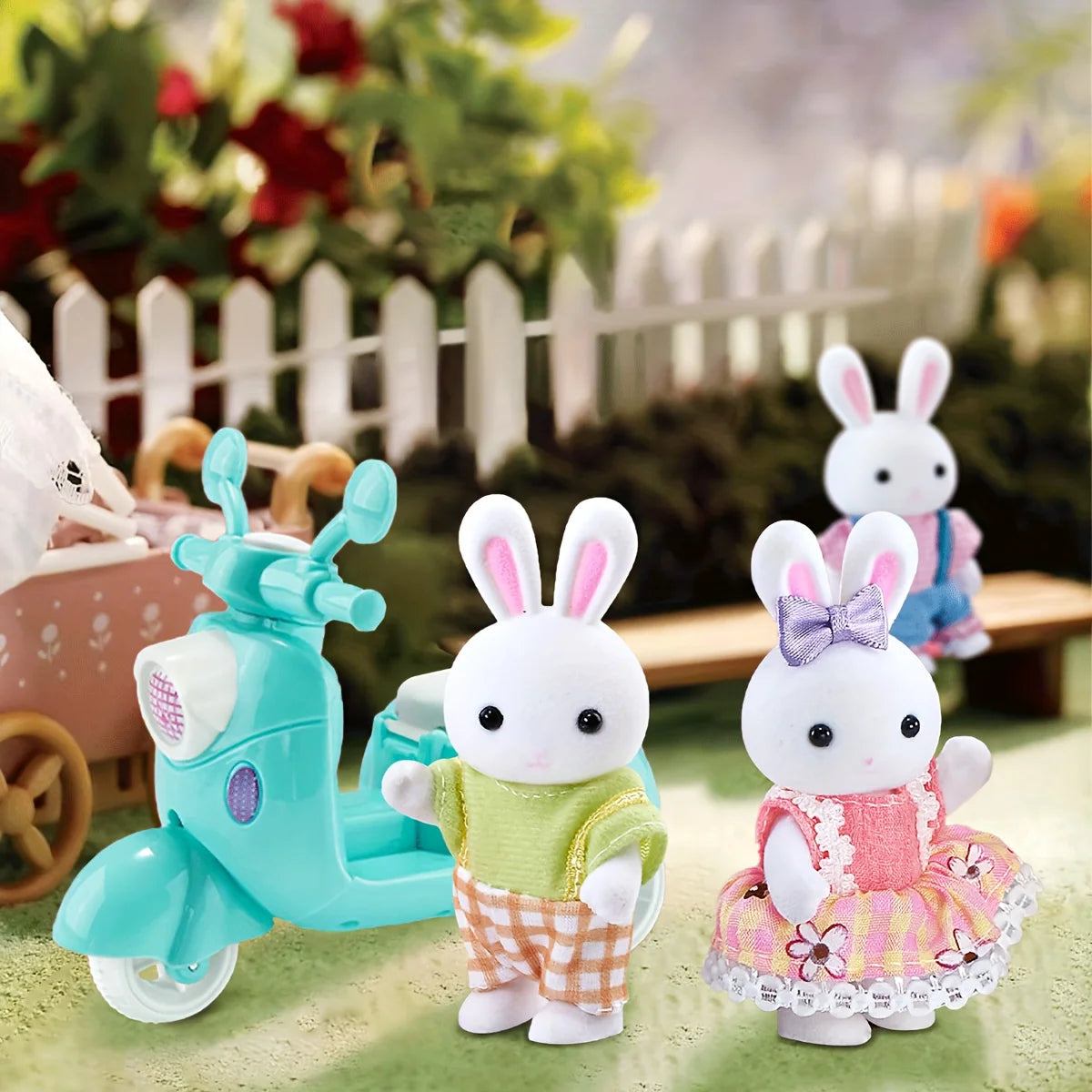 4pcs Dollhouse Miniature Furniture Set Rabbit Family Mini Toy House Set Play Game with Diverse Scenes Accessories Birthday Gifts